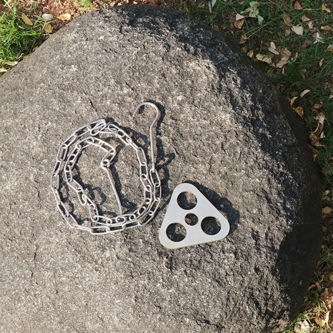 キャンプ用品 焚き火台用三脚自作金具 鎖付き不銹鋼製