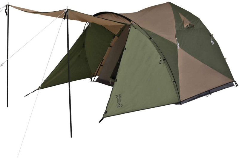 キャンプ用品 家族向け大型前室付き四人用ドーム型テント