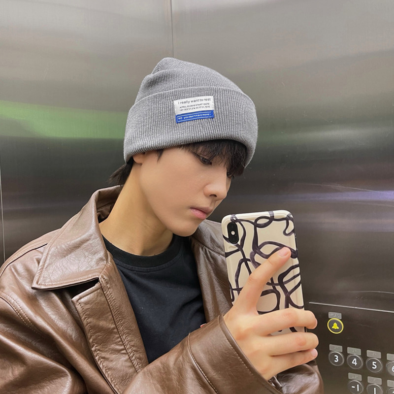 メンズ キャップ ワッペン付きニット帽