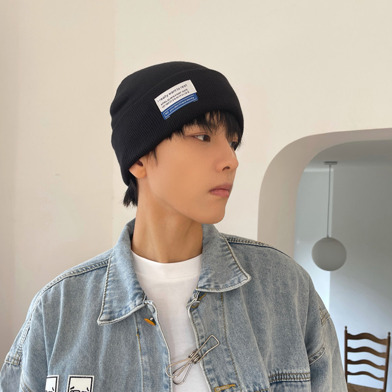 メンズ キャップ ワッペン付きニット帽