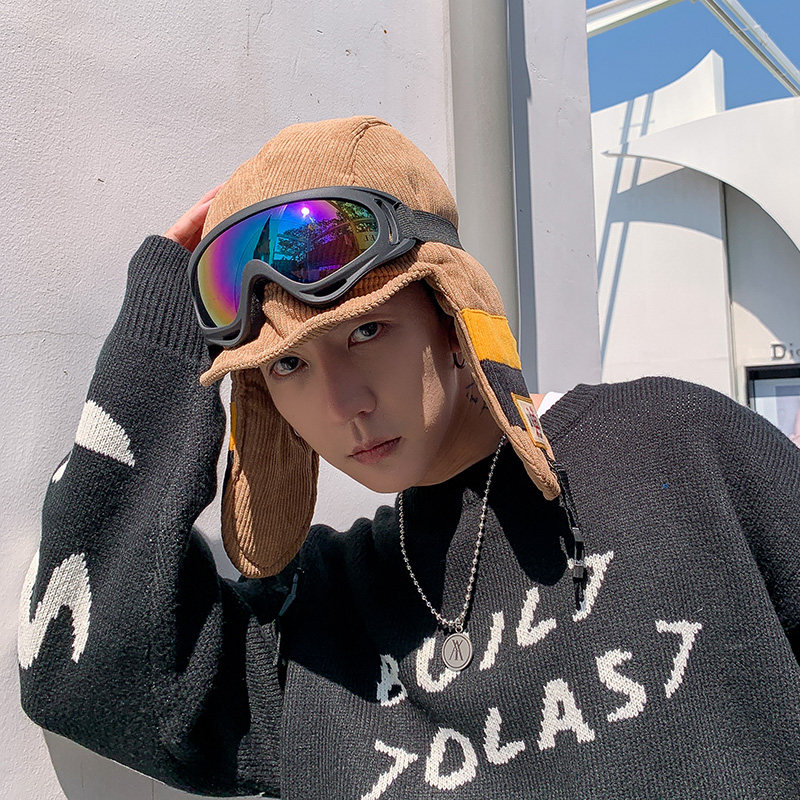 メンズ キャップ 耳当て付きゴーグル収納可能ニット帽