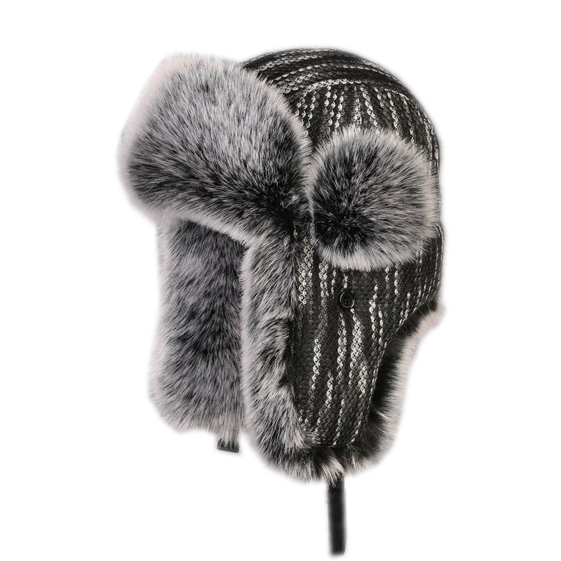 メンズ キャップ ストライプ柄ボア耳当て付き防寒フライトキャップ