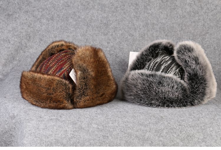 メンズ キャップ ストライプ柄ボア耳当て付き防寒フライトキャップ