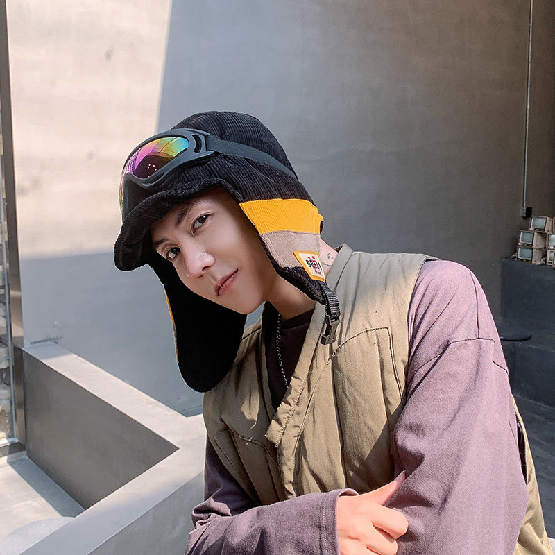 メンズ キャップ 耳当て付きゴーグル収納可能ニット帽