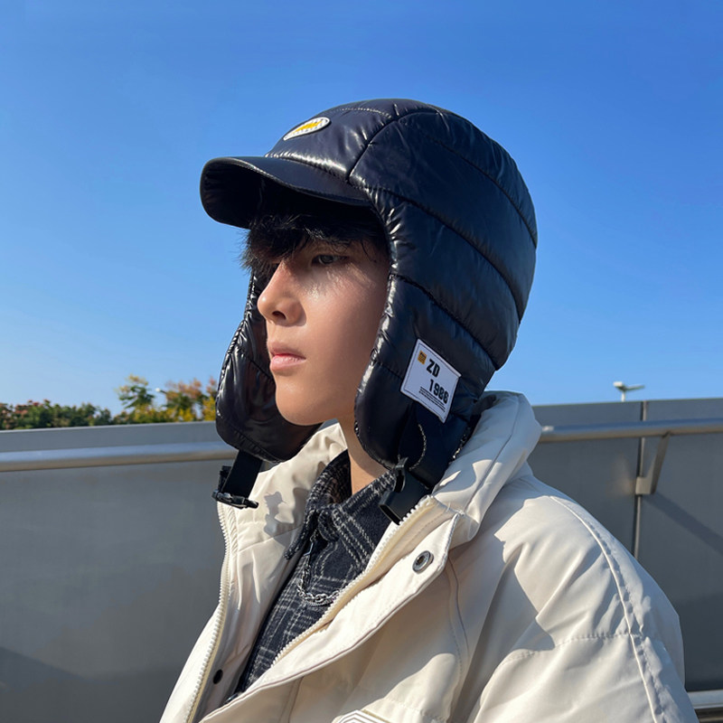 メンズ キャップ 耳当て付き中綿キルティング防寒ニット帽