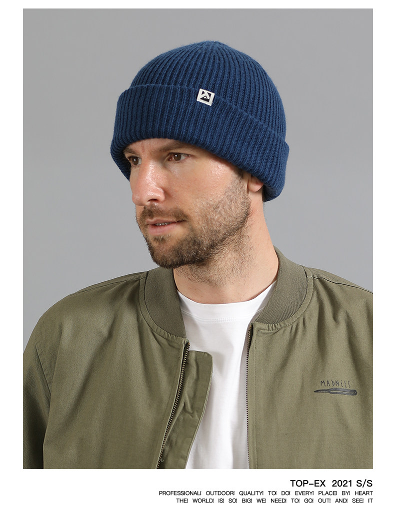 メンズ キャップ 縦畝編みワンポイント折り返しニット帽