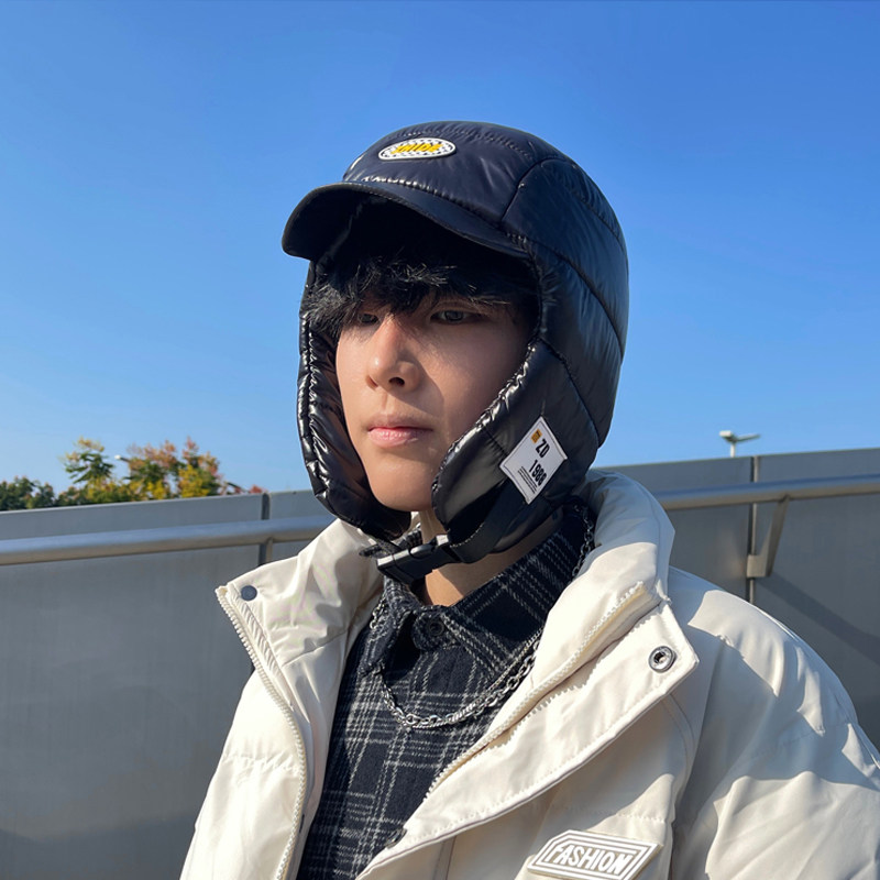 メンズ キャップ 耳当て付き中綿キルティング防寒ニット帽