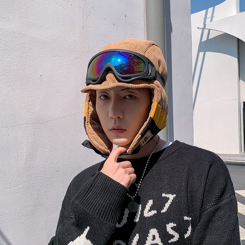 メンズ キャップ 耳当て付きゴーグル収納可能ニット帽