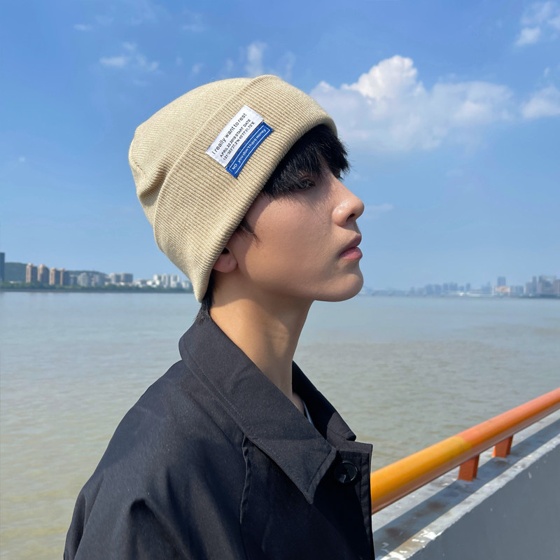 メンズ キャップ ワッペン付きニット帽