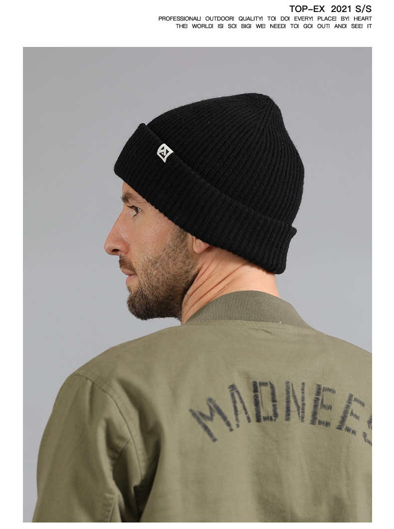 メンズ キャップ 縦畝編みワンポイント折り返しニット帽