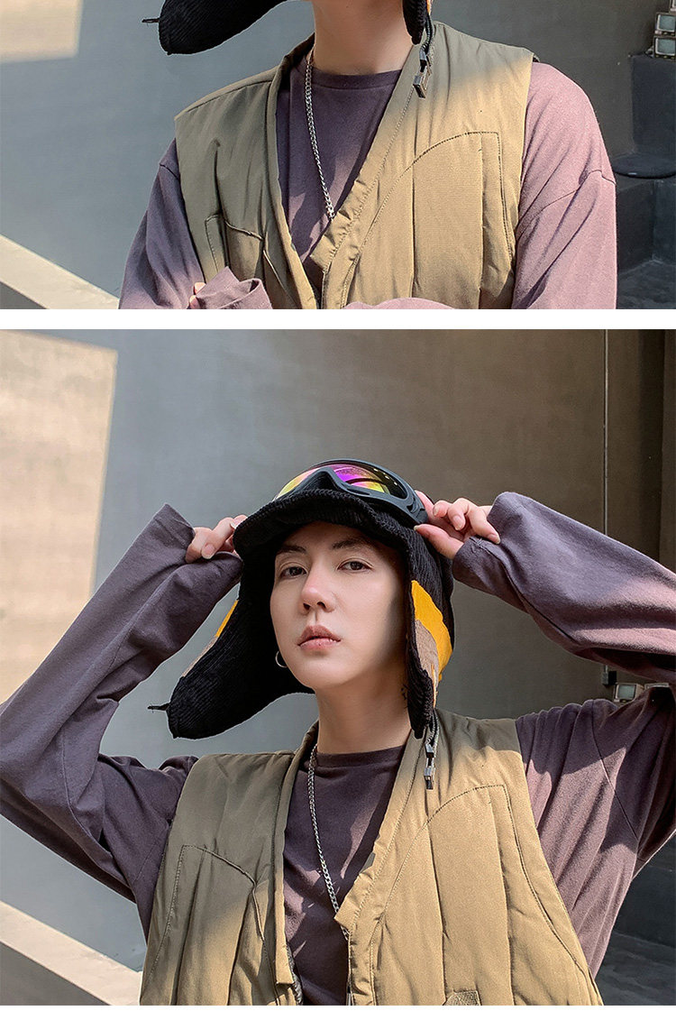 メンズ キャップ 耳当て付きゴーグル収納可能ニット帽