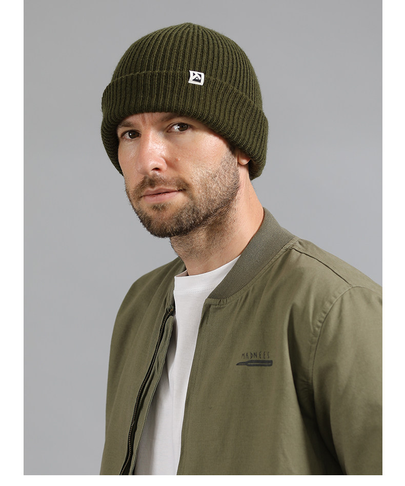 メンズ キャップ 縦畝編みワンポイント折り返しニット帽