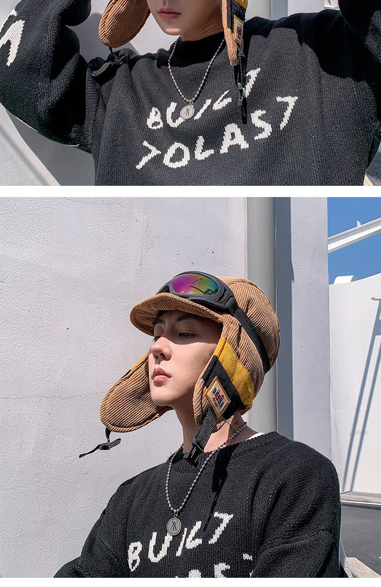 メンズ キャップ 耳当て付きゴーグル収納可能ニット帽