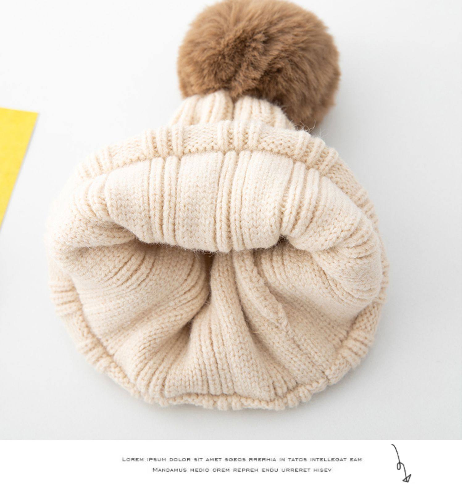 メンズ キャップ ボンボン付きリブ編みニット帽マフラーセット