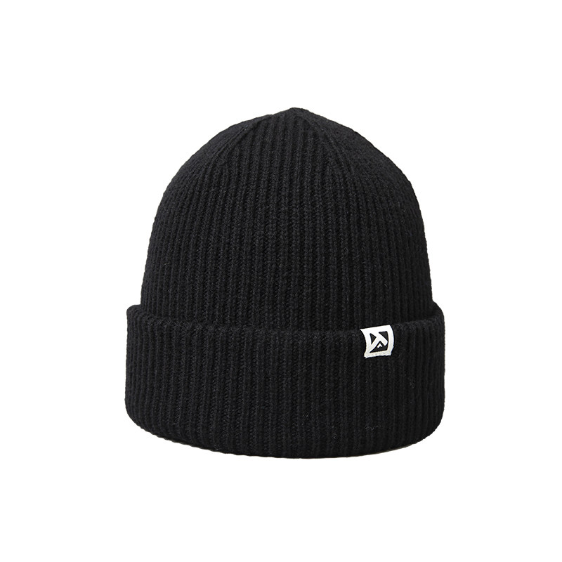 メンズ キャップ 縦畝編みワンポイント折り返しニット帽