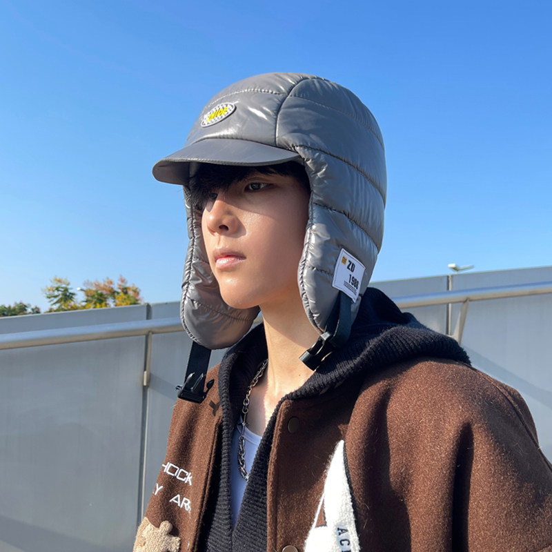 メンズ キャップ 耳当て付き中綿キルティング防寒ニット帽