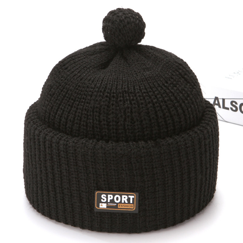 メンズ キャップ てっぺんボンボン付きリブ編みニット帽
