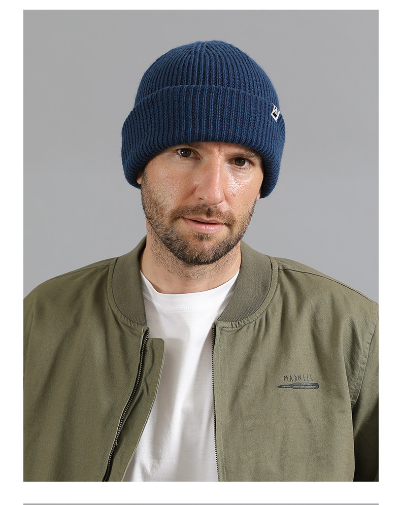 メンズ キャップ 縦畝編みワンポイント折り返しニット帽