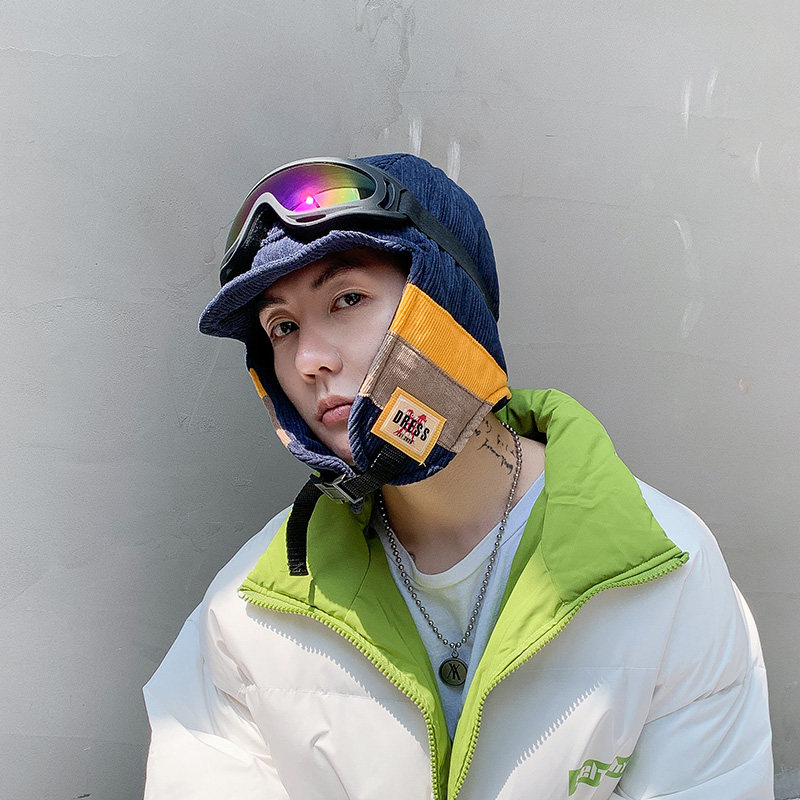 メンズ キャップ 耳当て付きゴーグル収納可能ニット帽