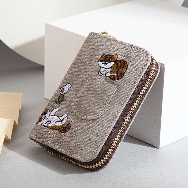 名刺入れ 可愛い猫刺繍ジッパー式名刺入れ