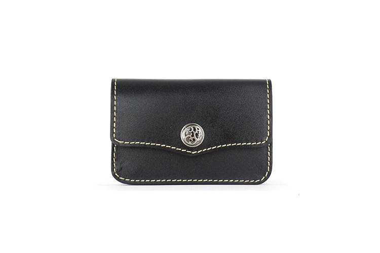 本革職人仕立て金属釦付きビジネス名刺入れ