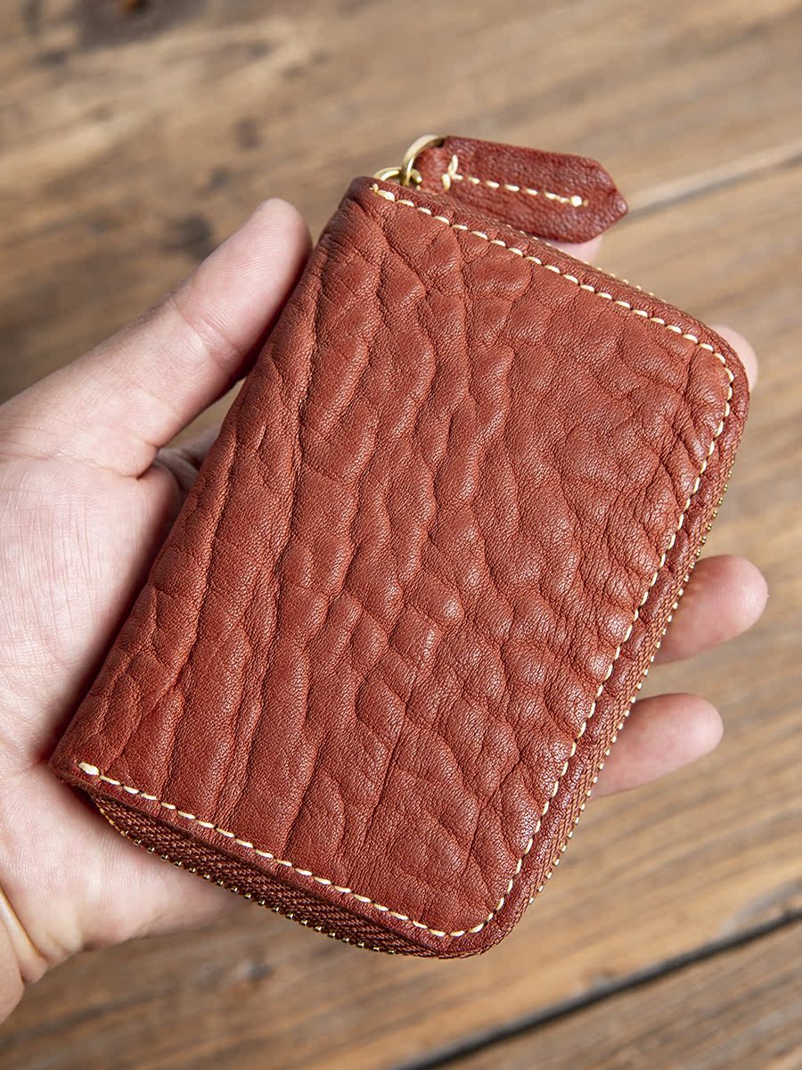 手縫い風ステッチ本革蛇腹式名刺入れ