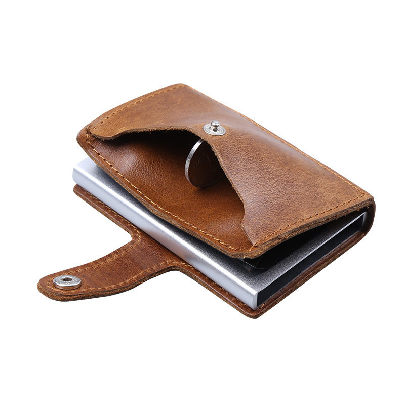 名刺入れ 本革スナップボタン式二層構造名刺入れ