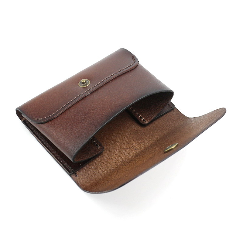 本革製上質ボタン式折りたたみビジネス名刺入れ