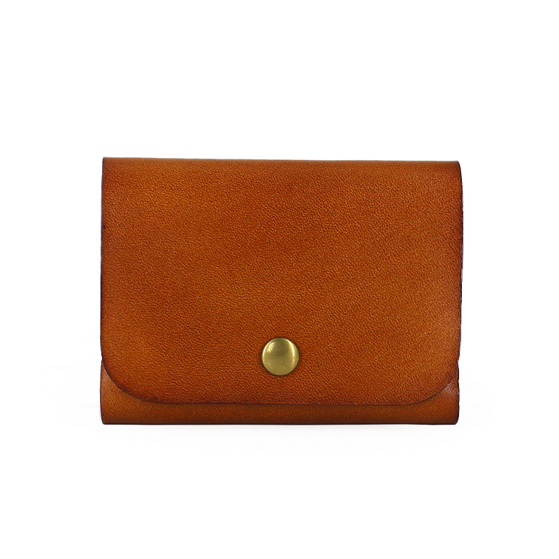 本革製上質ボタン式折りたたみビジネス名刺入れ