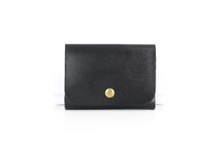 本革製上質ボタン式折りたたみビジネス名刺入れ