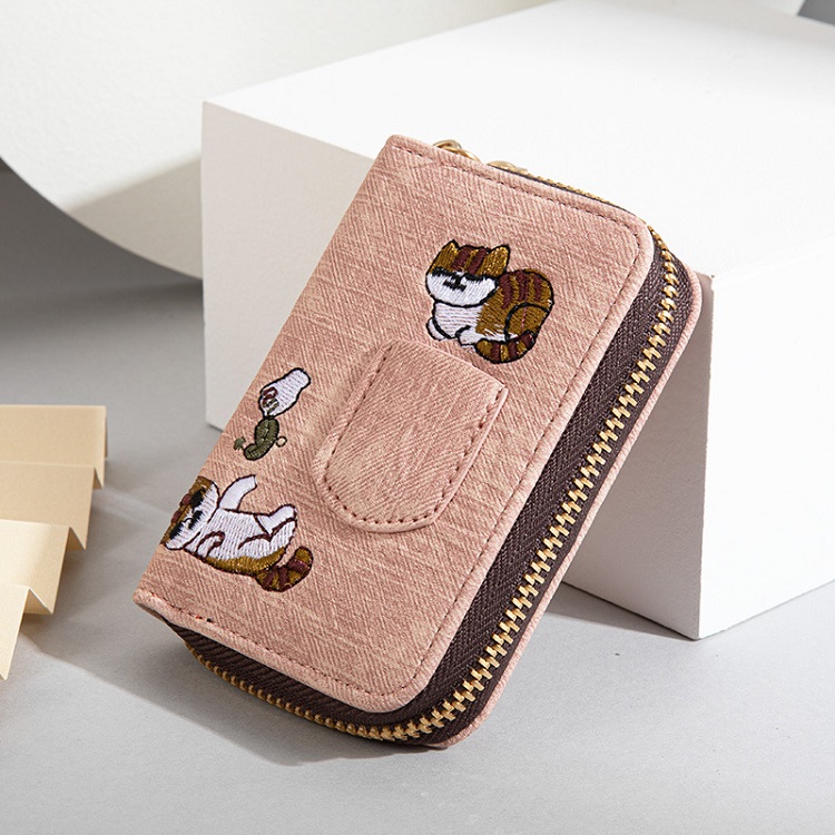 名刺入れ 可愛い猫刺繍ジッパー式名刺入れ