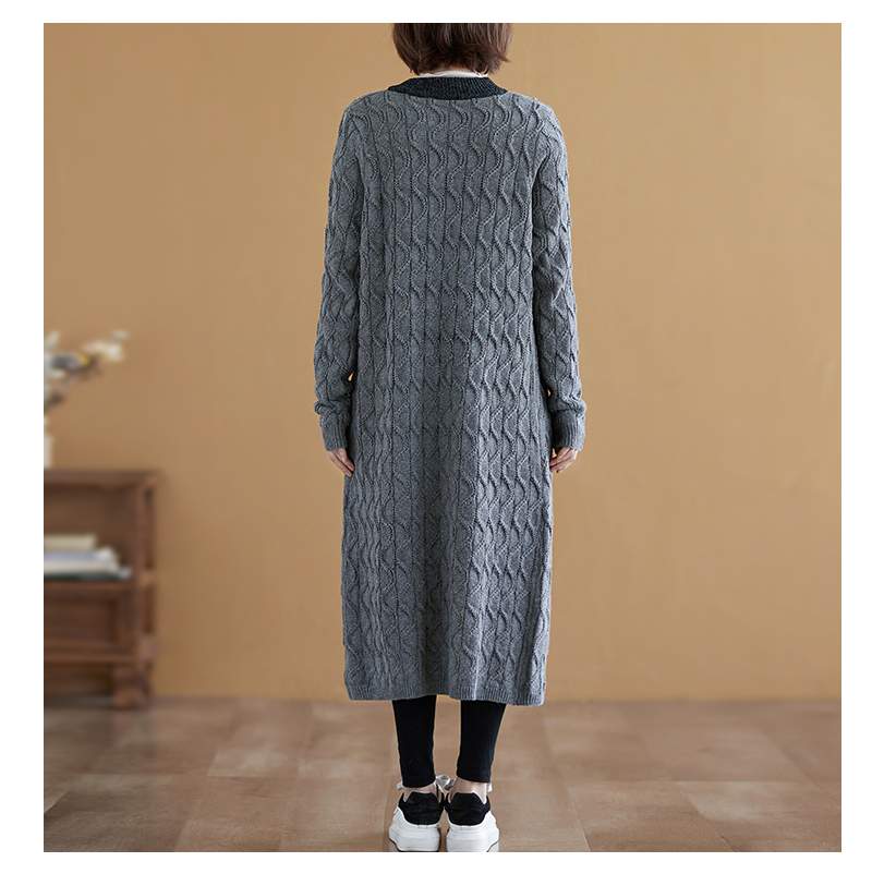 レディースカーディガン ロング丈 ケーブル編みニットカーディガン