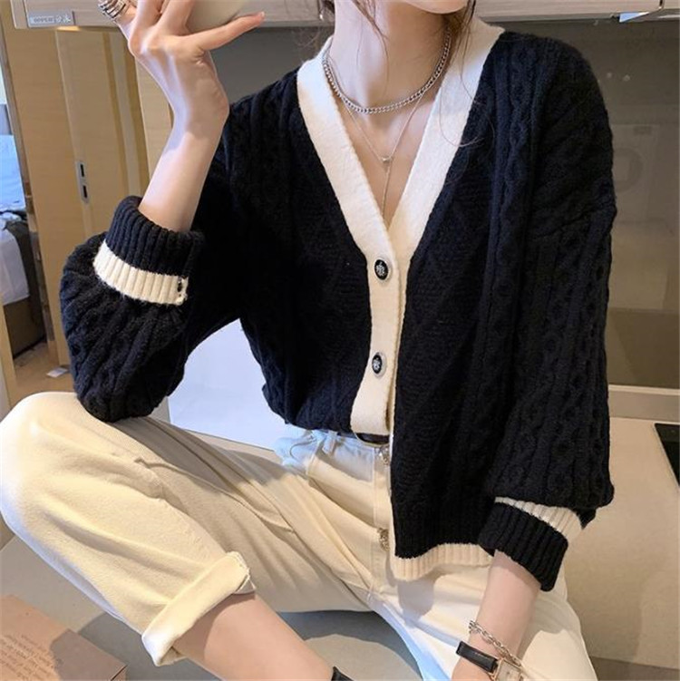 レディースカーディガン 秋冬新作 ショート丈 レトロ風 ケーブル編み Vネック カーディガン