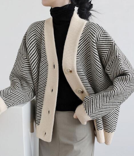 レディースカーディガン 秋冬新作ミドル丈ニットカーディガン大人気レディース二色展開