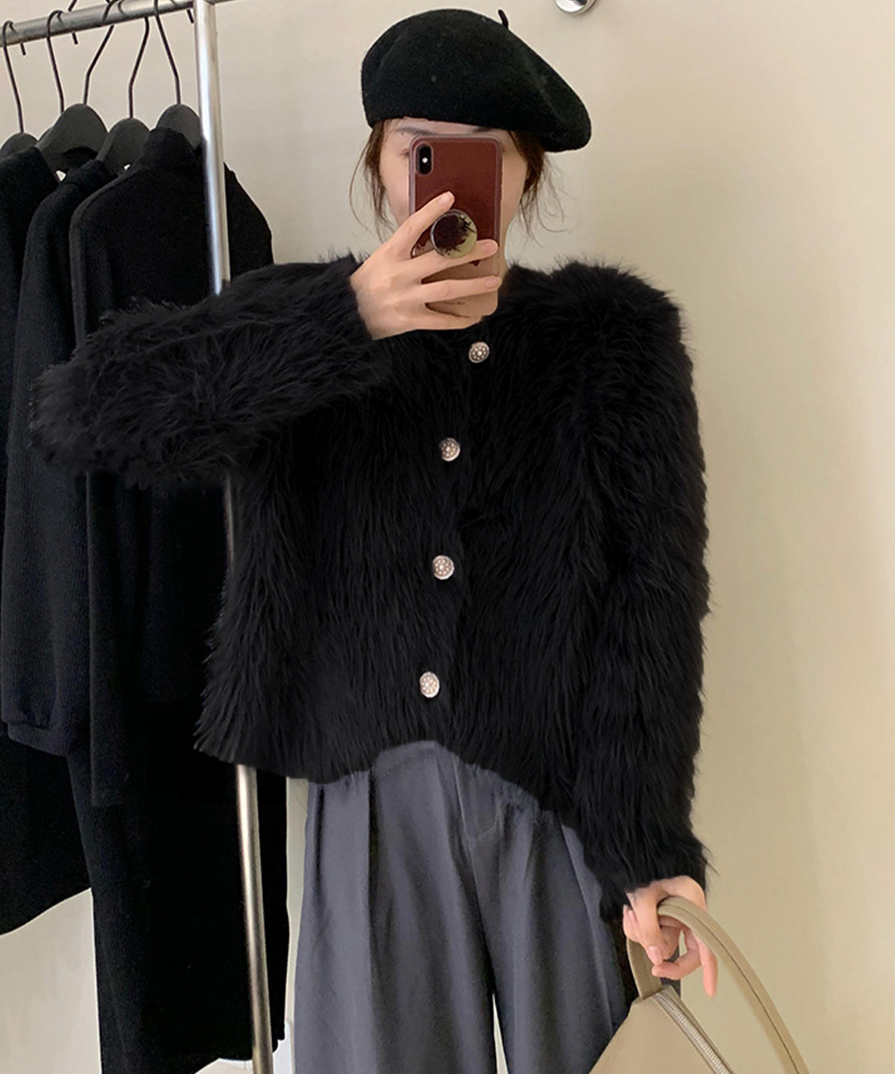 レディースカーディガン ショート丈 ふわふわシャギーニットカーディガン 秋冬