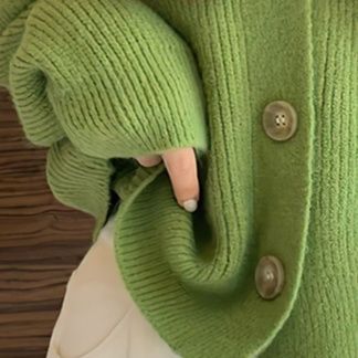 レディースカーディガン ふんわり袖のリブ編みカーディガン