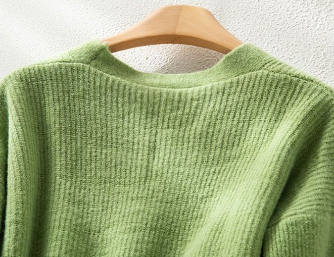 レディースカーディガン ふんわり袖のリブ編みカーディガン