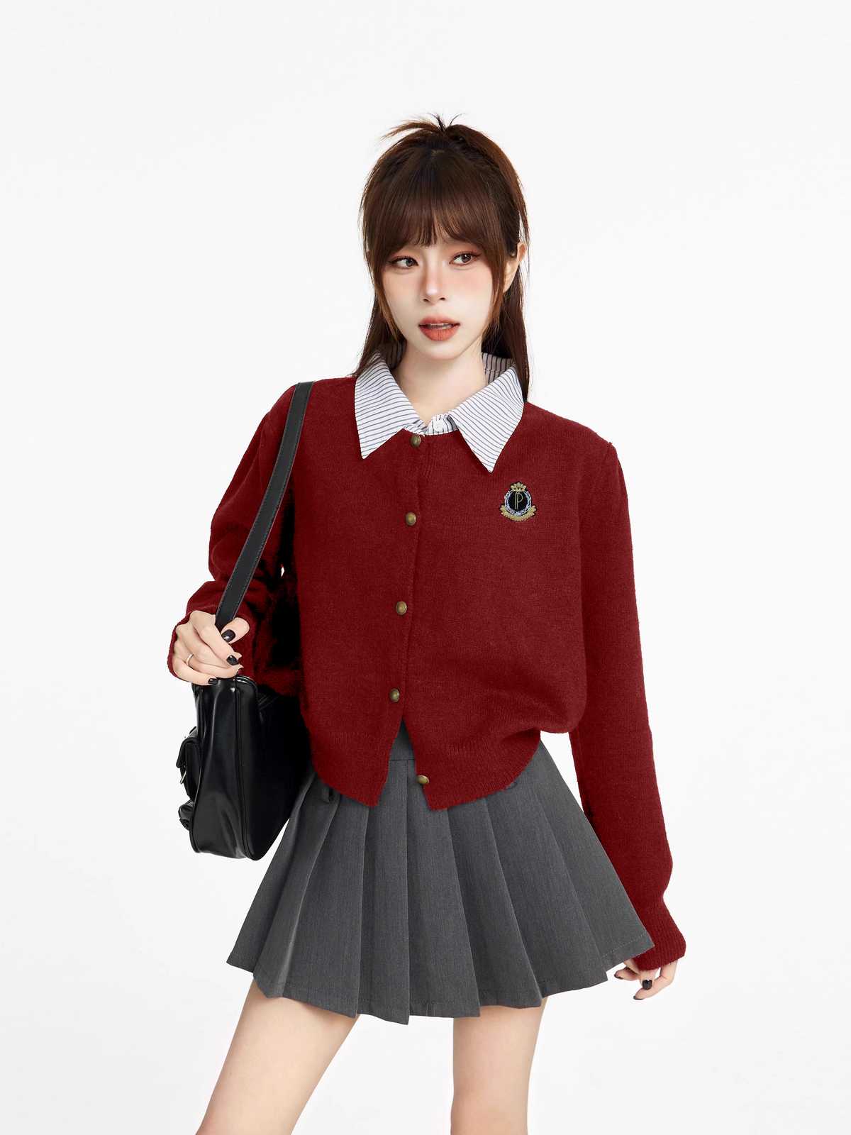 レディースカーディガン 学生風ショート丈ニットカーディガン