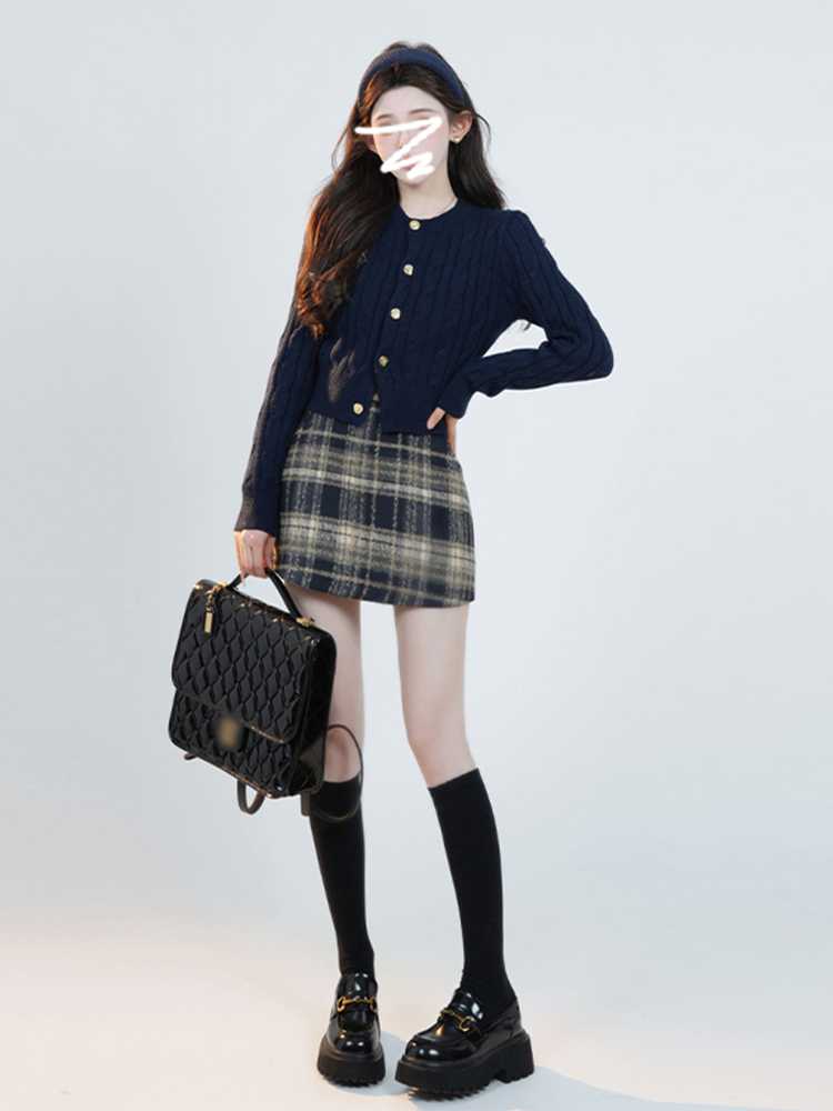 レディースカーディガン クラシック リブ編み ゴールドボタン カーディガン