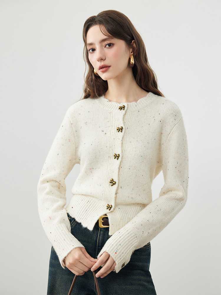 レディースカーディガン 蝶結び飾りニットカーディガン
