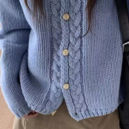 レディースカーディガン フランス風デザイン 上品ケーブル編み ショート丈 ニットカーディガン