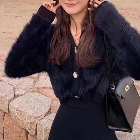 レディースカーディガン ショート丈ふわもこニットカーディガン レディース 5色展開 フリーサイズ