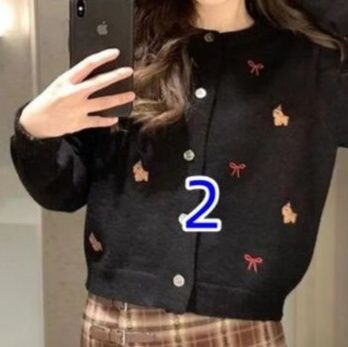 レディースカーディガン ショート丈 刺繍ニットカーディガン長袖 