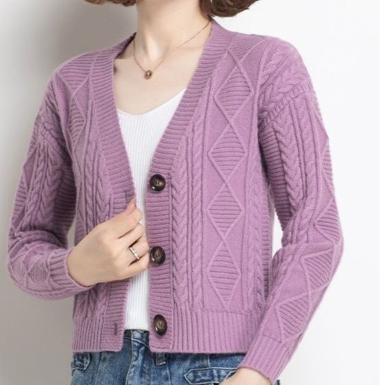 レディースカーディガン 立体編み模様のショート丈羽織り