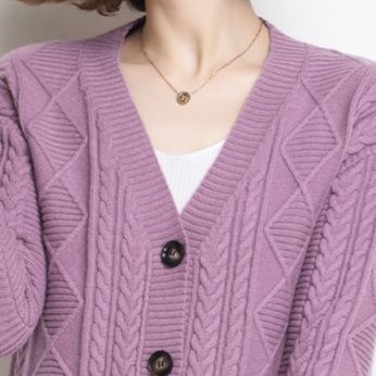 レディースカーディガン 立体編み模様のショート丈羽織り