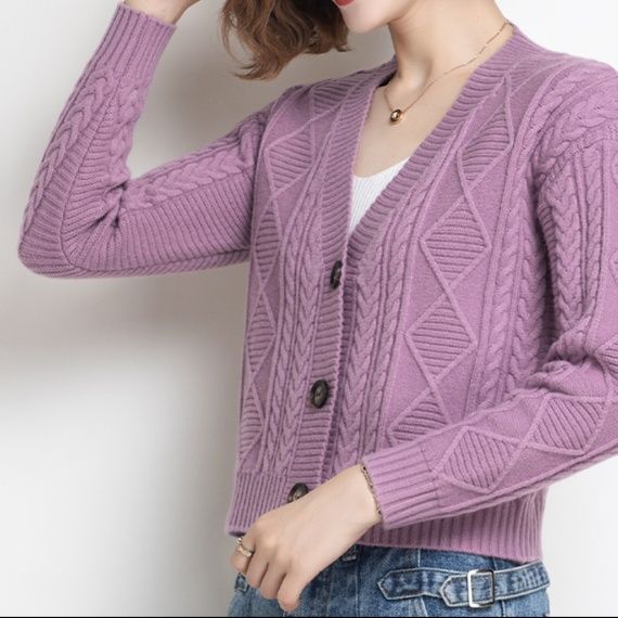 レディースカーディガン 立体編み模様のショート丈羽織り