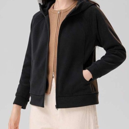 レディースカーディガン ゆったりシルエット あったか裏起毛ジップパーカー　ショート丈