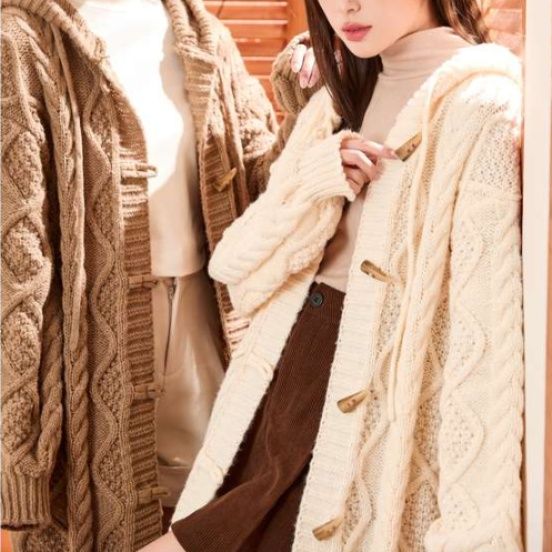 レディースカーディガン もこもこケーブル編みゆったりロングカーディガン
