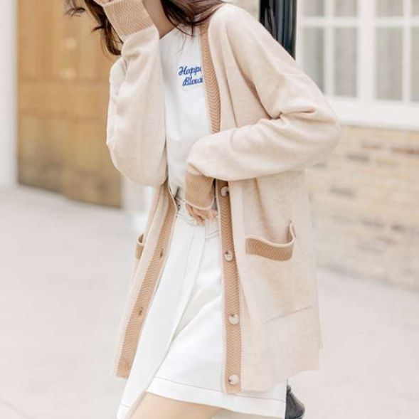 レディースカーディガン ゆったりシルエット リブ切替カーディガン