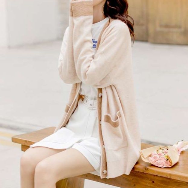 レディースカーディガン ゆったりシルエット リブ切替カーディガン